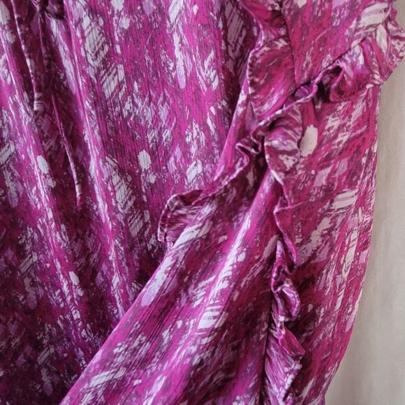 Vintage Ophelia Roe Large Feminine Blouse ruffled Tie Semi Sheer geometric Y2K - Picture 6 of 11